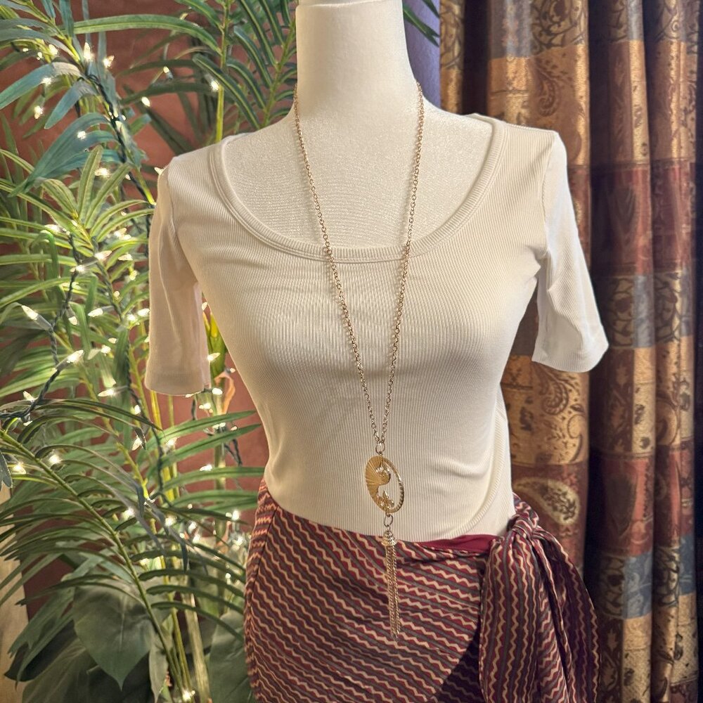 Long Fleurdelis Necklace with Tassel Drop